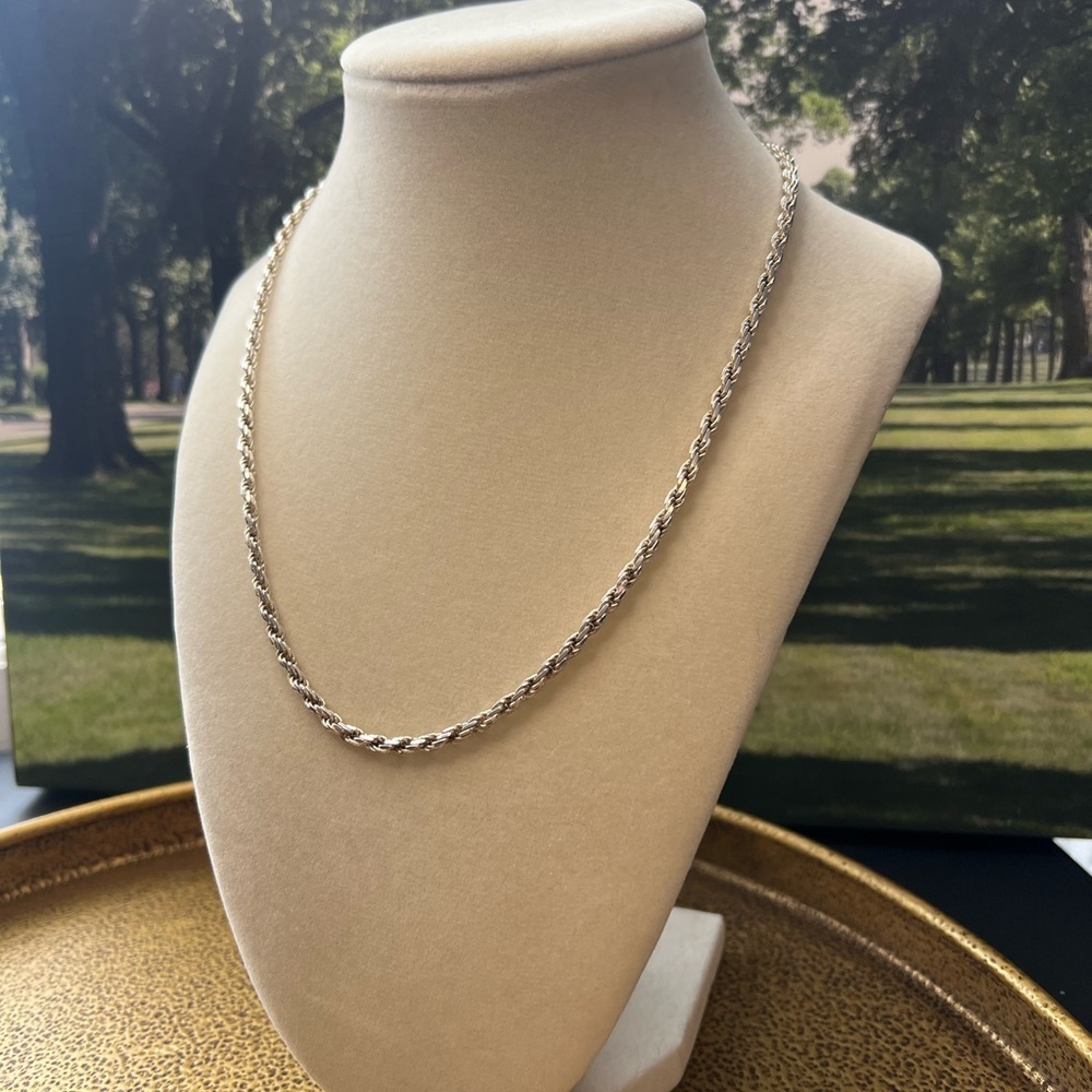 Rope Chain Necklace Vintage Sterling Silver 18” Italy 3mm